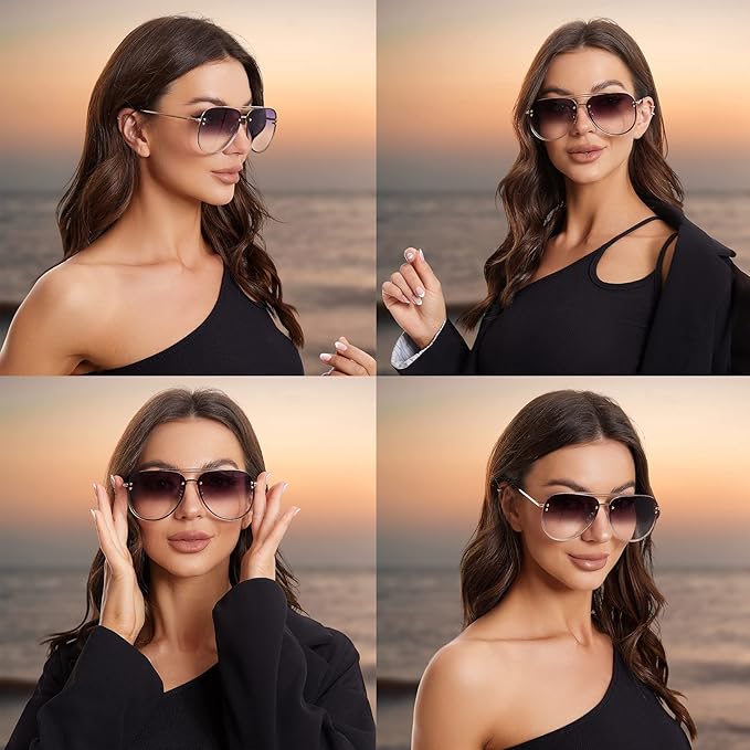 Trendy Oversized Aviator Sunglasses for Women 2025, Cute Retro Aviator Sun Glasses UV Protection Big Shades VF2203