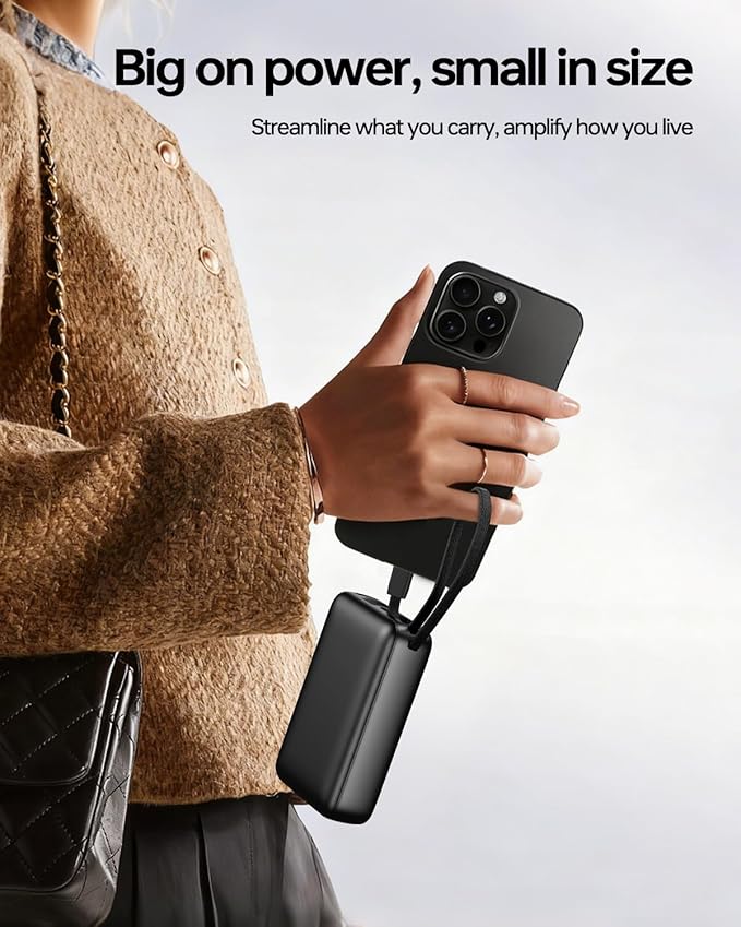 Portable Charger 50000mAh Power Bank, Portable Phone Charger with 2 Built in Cables, 22.5W Fast Charging Travel Essentials Battery Pack for iPhone, iPad, MacBook, Android, Samsung Galaxy etc.