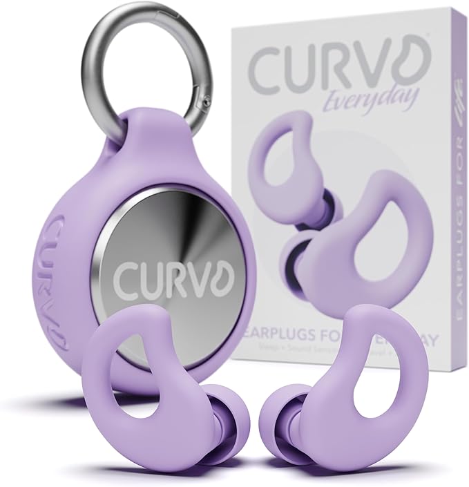 CURVD Everyday Earplugs + Case Clip Bundle, The Perfect earplug for Sleep, Travel, Noise Sensitivity/canceling + Case Clip Package Portable Waterproof Container & Silicone Sleeve for Ear Plugs(Purple)