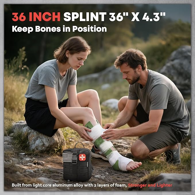 Trauma First Aid Kit - IFAK Trauma Kit with Trauma Bandage, Splint, Tourniquet, Wound Care, Bleeding Control - Tactical Molle Pouch for Military, Combat, Camping, Home, Hiking,Travel- Black