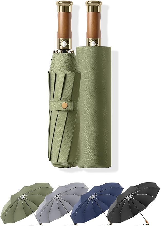 Rain Cats Large Umbrella 45 Inch diameter Umbrellas for rain Strong10 Ribs Fiberglass Windproof big Compact Automatic portable Folding Travel/Thick Fabric/Wood handle