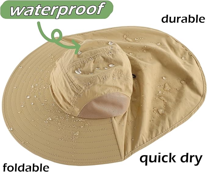LLmoway Wide Brim Sun Hat with Neck Flap for Men Women Summer Outdoor UV Protection Breathable Fishing Hats with Strap