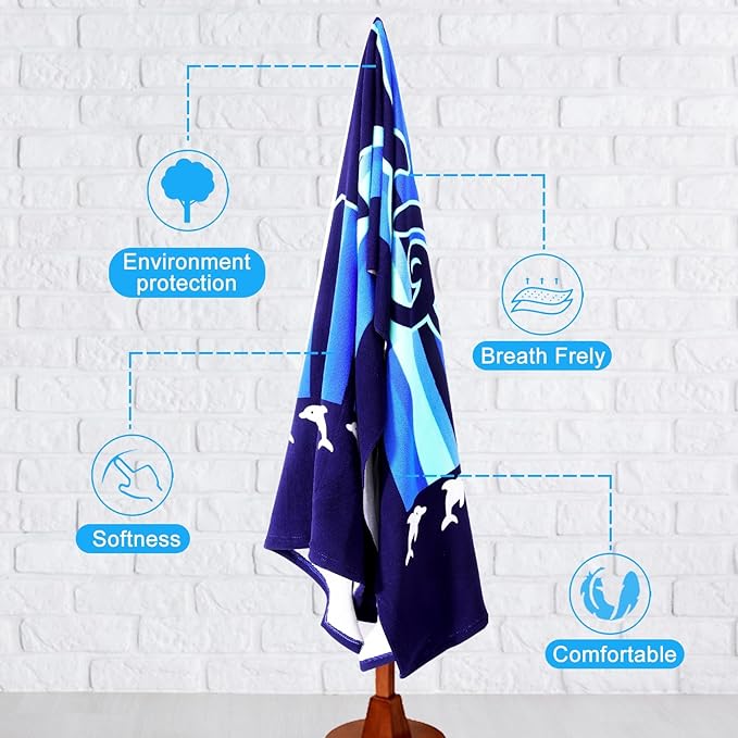 2 Packs Oversized Beach Towel Set 36 x 72 in XL Extra Large Big Soft Clearance Pool Swim Camping Travel Terry Towels Blanket for Adult Cruise Lounge Chair Cover Gift Women Men Blue Striped Dolphins