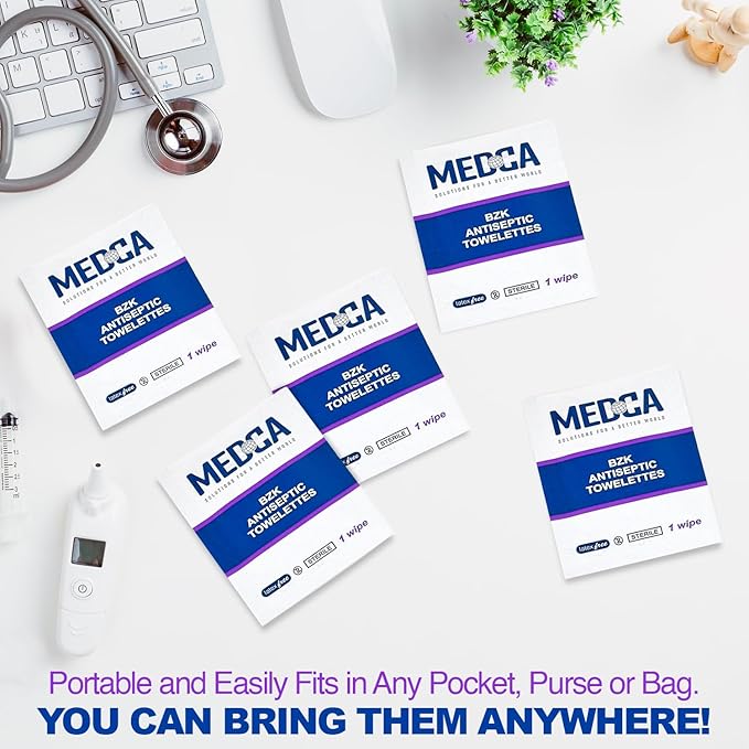 Hand Wipes – (Pack of 100) Benzalkonium Chloride Swabs Individual BZK Single-Use Packets by MEDca