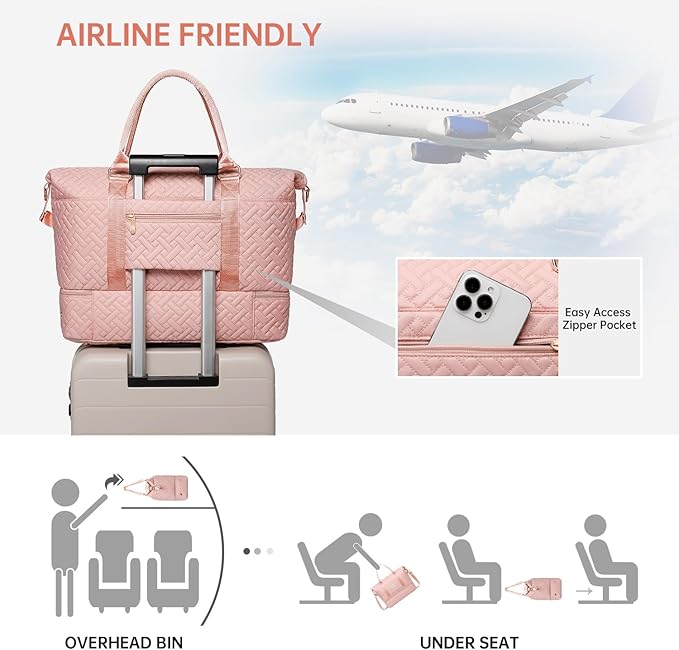 Duffle Bag for Travel, Weekender Bag with Shoe Compartment, Carry On Overnight Bag for Women with Toiletry Bag, Gym Bag with Wet Pocket, Hospital Bags for Labor and Delivery Beige