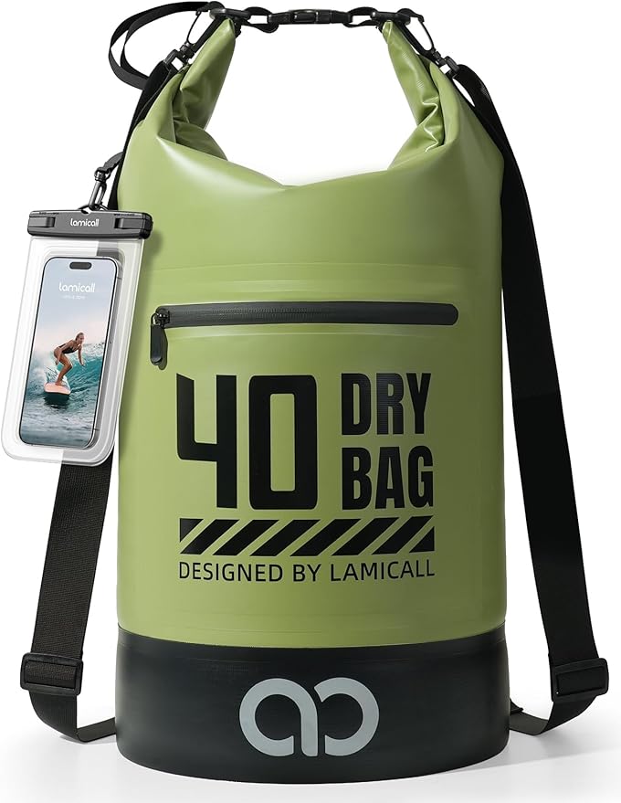 Lamicall Dry Bag Waterproof Backpack - [Zippered Pocket] 5L/10L/20L/30L/40L Roll Top Waterproof Bag with Water Proof Phone Pouch, Floatable Drybag for Swimming, Boating, Kayaking, Camping, Beach