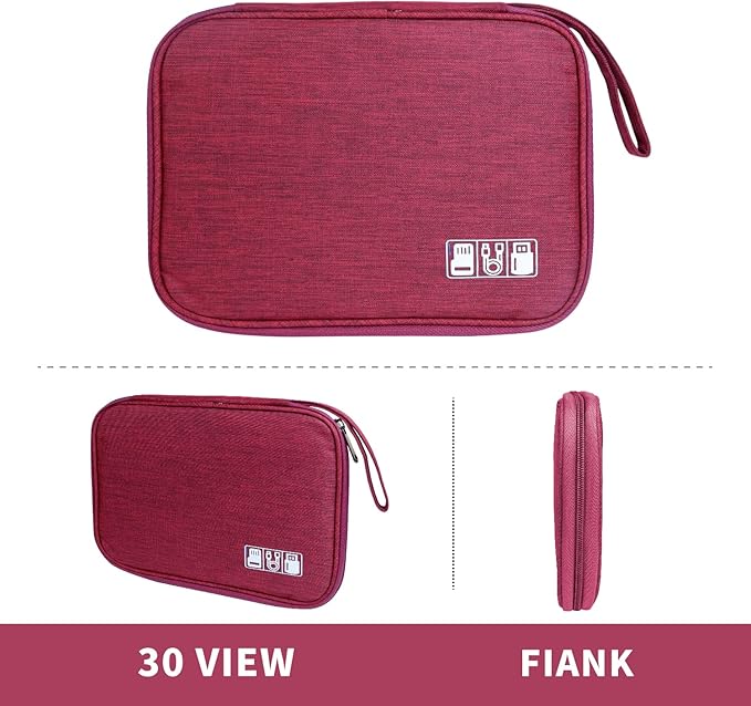 Electronics Travel Organizer,Portable Waterproof Electronic Travel Storage Bag for Small Charging Cord Storage,Charger,Small Electronics,SD Card etc,for Travel,Business -Wine Red