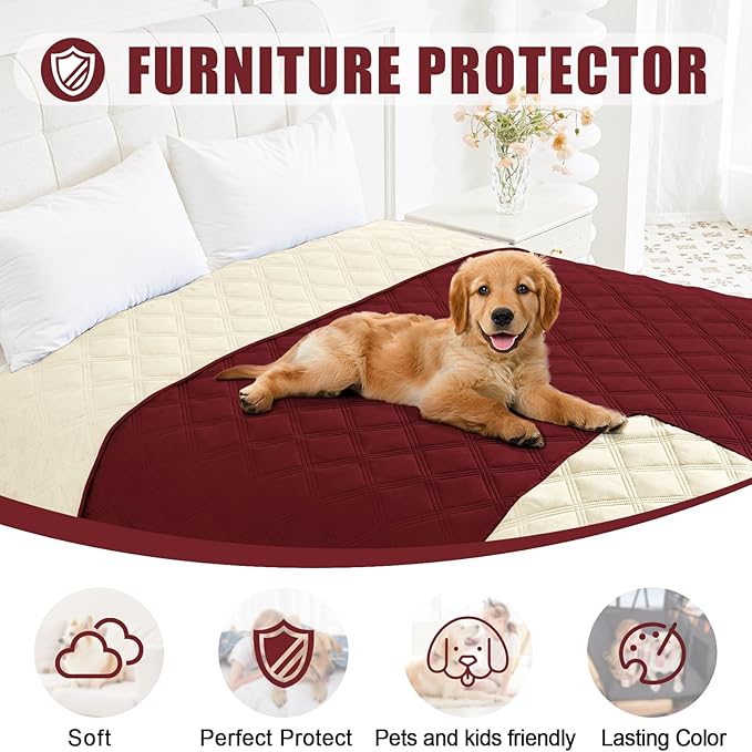 Smiry Waterproof Dog Bed Cover Blanket 40x70, Soft Reversible Pet Blanket, Washable Leakproof Cats Dogs Couch Cover for Sofa, Couch, Furniture, Lattice, Wine Red/Beige