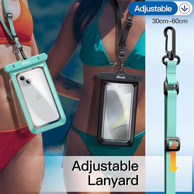 JETech Waterproof Phone Pouch, 2 Pack Water Proof Case for iPhone 17 16e 16 15 14 Air Pro Max Plus, Galaxy S25 S24 Ultra, Pixel 10 Series and Others up to 7.2 Inch, IPX8 Dry Bag (Black+Green)