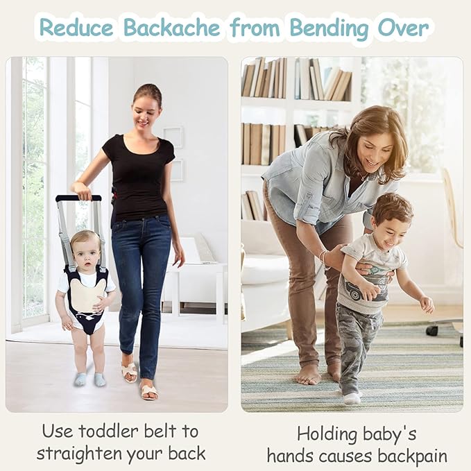 Baby Walking Harness Handheld Baby Walker Assistant Belt Adjustable Toddler Infant Safety Harnesses Standing Up Walking Learning Helper with Detachable Crotch for 9-24 Month Old (Dark Blue)