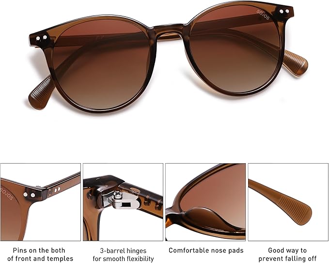 SOJOS Small Round Classic Polarized Sunglasses for Women Men Vintage Style UV400 Lens MAY SJ2113