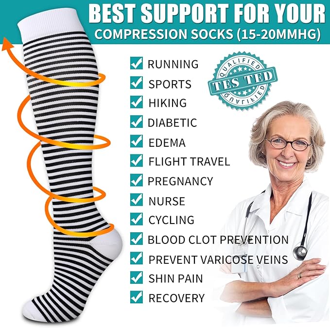 BLUEENJOY Copper Compression Socks for Women & Men (6 pairs) - Best Support for Nurses, Running, Hiking, Recovery