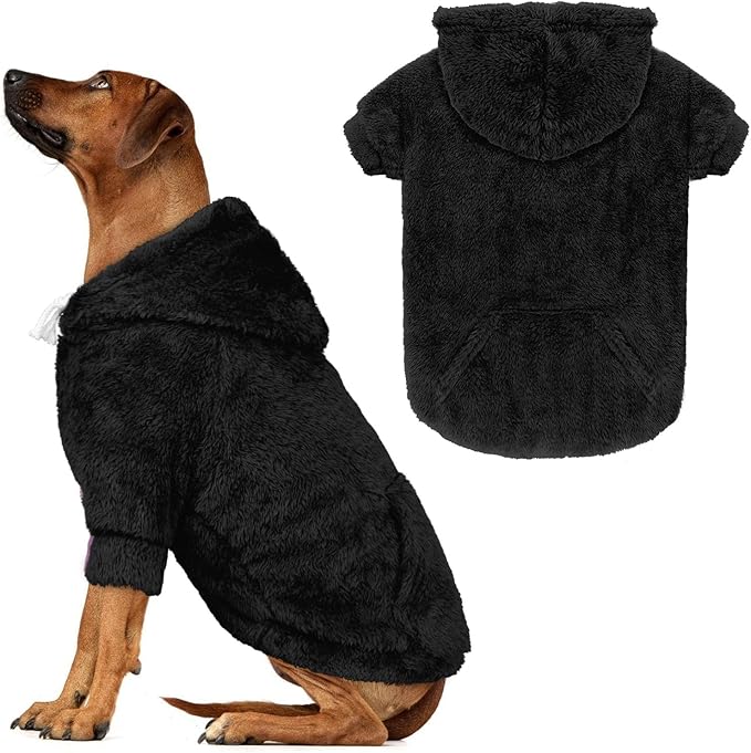 5XL Dog Sweaters for Large Dogs,Extra-Large Dog Hoodie,Warm Fuzzy Fleece Sweatshirt with Hood & Pocket,Leash Hole,Cozy Cold Weather Pet Clothes Sweater Hoodie for Large Dogs(Black,5XL)