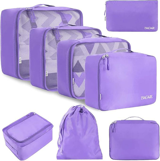 BAGAIL 8 Set Packing Cubes Luggage Packing Organizers for Travel Accessories-Light Purple