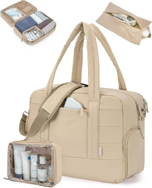 CLUCI Weekender Travel Bag for Women Puffer Tote Bag Carry On Duffle Overnight Bags with Shoe Compartment