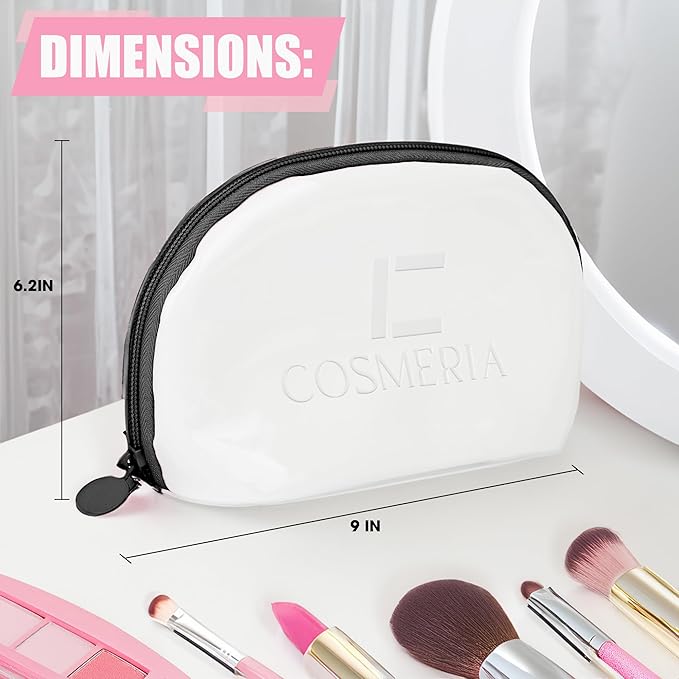 Makeup Bag Organizer & Travel Cosmetic Bag - Toiletry Bag for Women Fits Carry-On and Suitcase - Make Up Faux Patent Leather Pouch with Black Durable Zipper, Medium