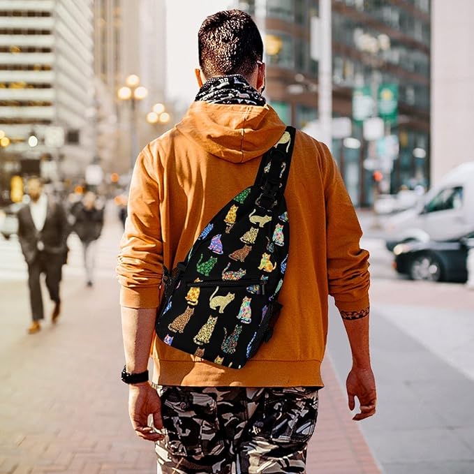 SWEET TANG Women Shoulder Chest Sling Bags Backpacks Colorful Cats, Fashion Casual Pack Crossbody Bags Daypack Multipurpose for Travel Outdoors Running