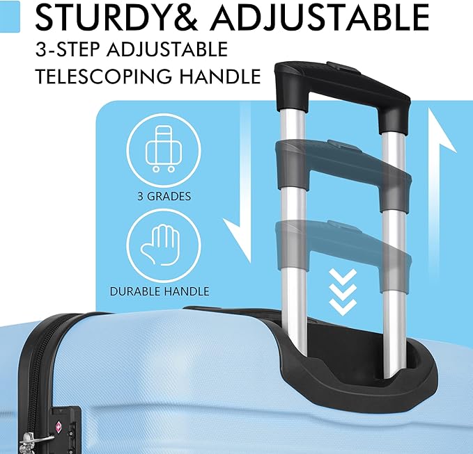 AnyZip Luggage PC ABS Hardside Lightweight Suitcase with 4 Universal Wheels TSA Lock Checked-Medium 24 Inch Light Blue