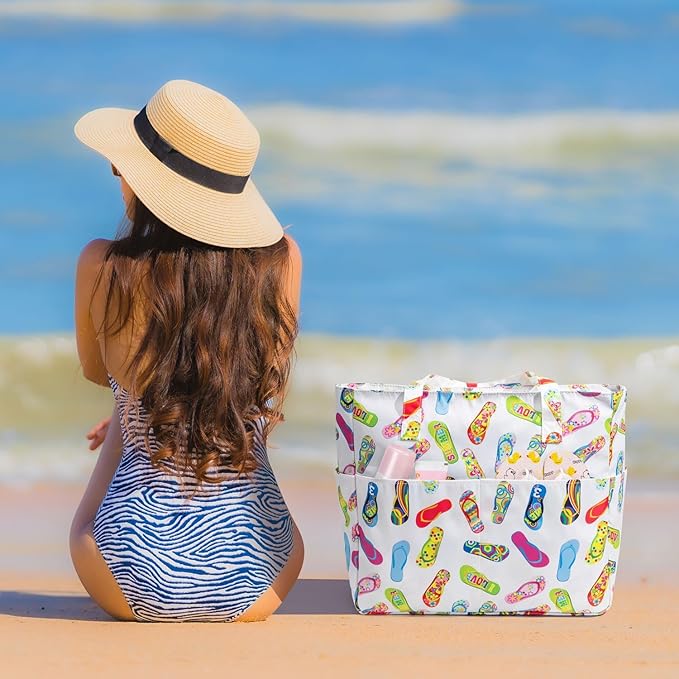 KABAQOO Extra Large Beach Bag Waterproof Sandproof Women Beach Tote with Zipper & Wet Compartment for Pool Gym Grocery Travel