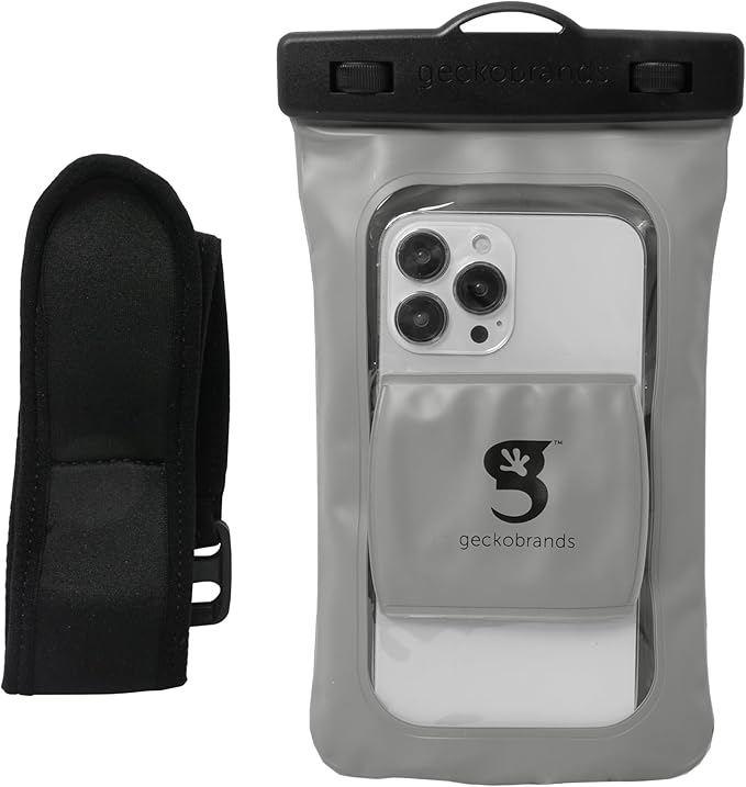geckobrands Float Phone Dry Bag with Arm Band - Floating Watertight Dry Bag Phone Pouch, Fits Most iPhone and Samsung Galaxy Models Gray