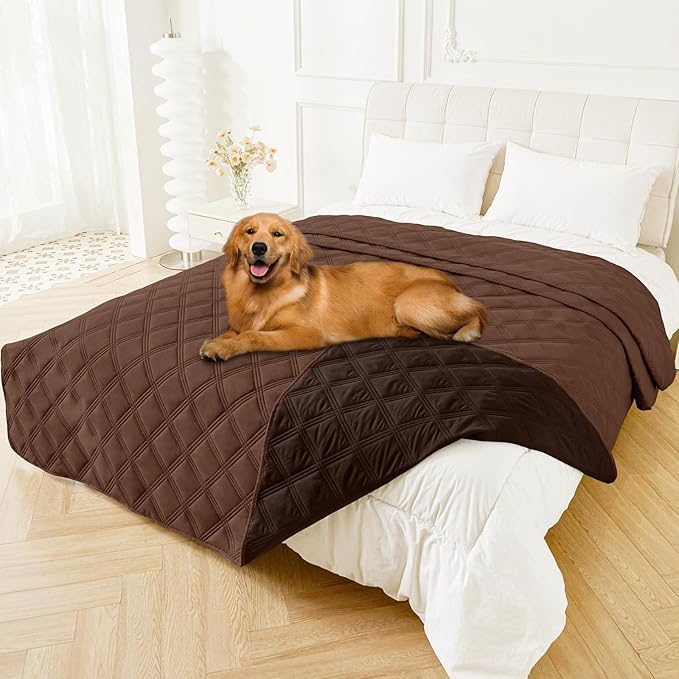 Smiry Waterproof Dog Bed Cover Blanket 82x120, Soft Reversible Pet Blanket, Washable Leakproof Cats Dogs Couch Cover for Sofa, Couch, Furniture, Lattice, Brown/Chocolate
