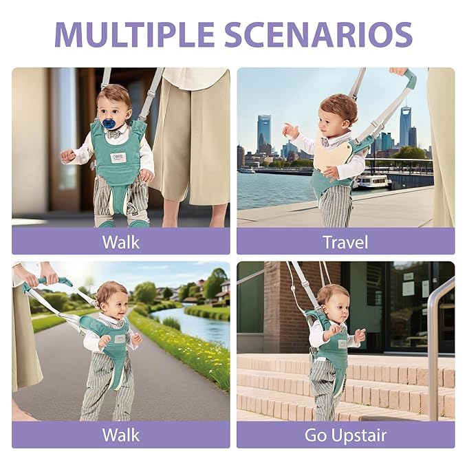 Baby Walking Harness-Handheld Assistant Belt- Toddler Infant Walking Aid for Trainer & Support 7-24 Month Old (all-season-Green-1819)