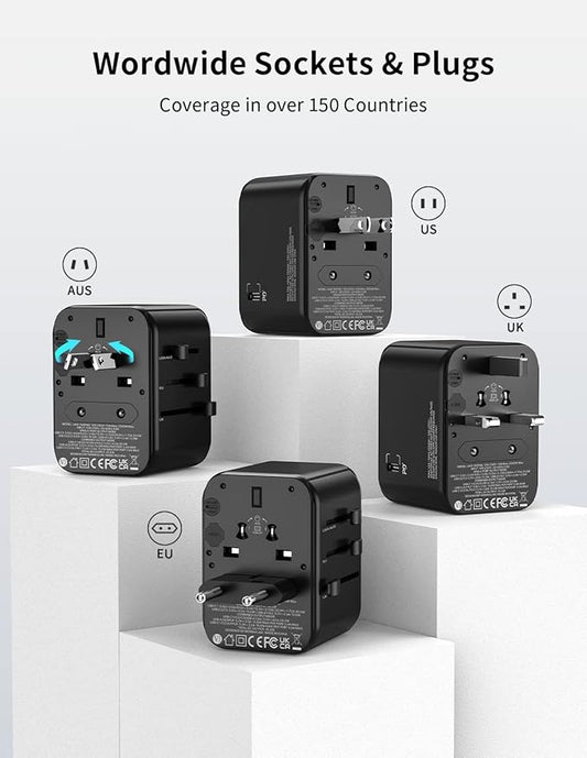 MOMAX Universal Travel Adapter, PD 35W Fast International Power Adapter, 3 USB C & 2 USB A, Worldwide Travel Plug Adapter, International Power Adapter for Europe, USA, Japan, Australia (Type C/A/G/I)