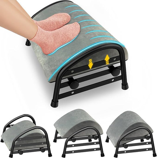 Adjustable Foot Rest for Under Desk at Work, Velvet Under Desk Footrest with Metal Frame, Padded Foot Stools for Under Office Desk, Ergonomic Leg Rest for Desk Chair, Car, Computer - Gray