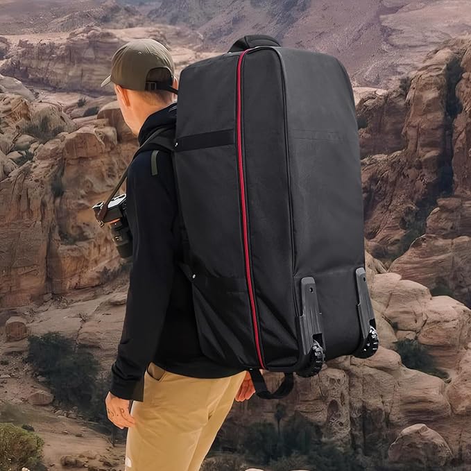 32” 1680D Oxford Foldable Duffle Bag with 2 Wheels,110L to 140L Expandable Soft Sided Rolling Travel Bag,Black-red