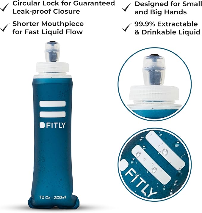 FITLY Soft Flask - Shrink As You Drink Soft Water Bottle for Hydration Pack - Folding Water Bottle Ideal for Running, Hiking, Cycling, Climbing & Rigorous Activity