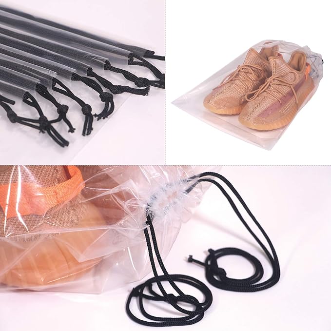 Set of 24 Transparent Shoe Bags for Travel Large Clear Shoes Storage Organizers Pouch with Rope for Men and Women