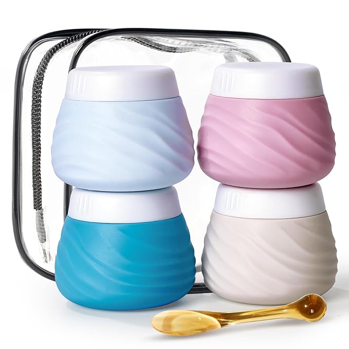 Travel Containers for Toiletries, Silicone Jar with Lid Eternal Moment, TSA Approved Travel Size Bottles with Clear Bag, Leak-proof Traveling Accessories Cosmetic for Lotion Face Body Cream (4 Pack)