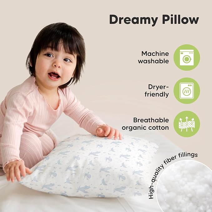 KeaBabies 2-Pack Toddler Pillow 13x18 - Soft Organic Cotton Kids Travel Bed Pillows for Sleeping, School, Nap, Machine Washable, Toddlers 2 to 5, Pillowcase Sold Separately (Dragons)
