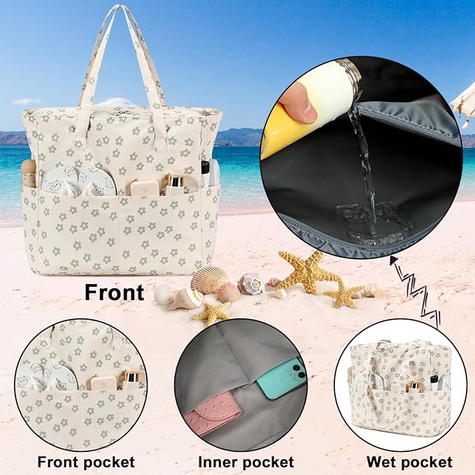 Bluboon Waterproof Beach Tote Pool Bags for Women Ladies Extra Large Carry On Bag With Wet Compartment for Weekender Travel