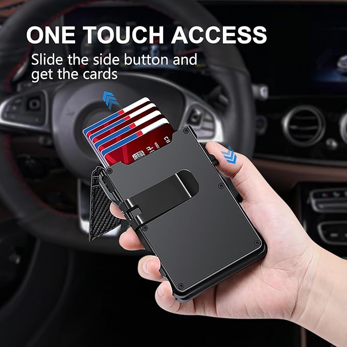 Airtag Wallet for Men, Mens Smart Wallet for Air Tag RFID Blocking, Minimalist Bifold Pop Up Aluminum Credit Card Case Holder 12+ Cards with ID Window, Gift for Men, No Airtag Included, Carbon Blue