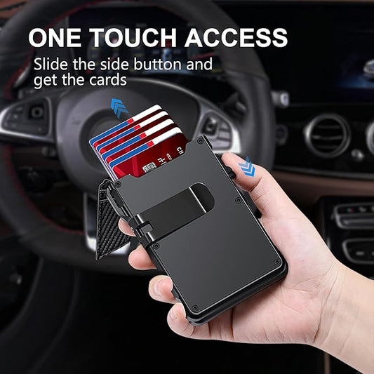 Airtag Wallet for Men, Mens Smart Wallet for Air Tag RFID Blocking, Minimalist Bifold Pop Up Aluminum Credit Card Case Holder 12+ Cards with ID Window, Gift for Men, No Airtag Included, Carbon Fiber