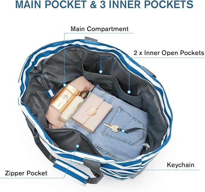 G4Free Beach Bag, Waterproof Sandproof Beach Tote Bag, Large Capacity Foldable for Women