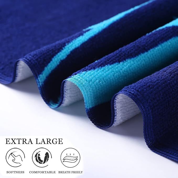 2 Packs Oversized Beach Towel Set Extra Large Big XL Pool Camping Swim Clearance Towels 36x72 Soft Blanket Cruise Essentials Accessories Must Haves Vacation Necessities Adult Shark Turtle Blue