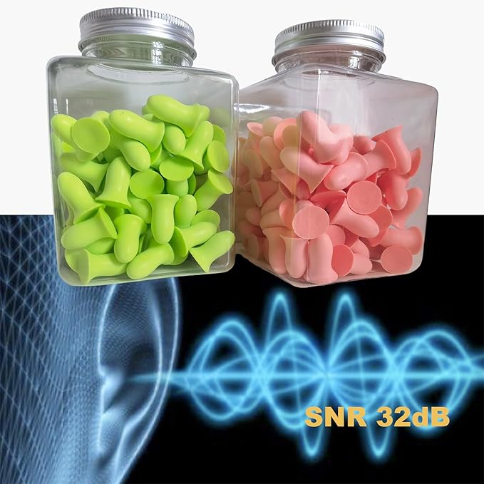 Fan Wu Small Soft Foam Earplugs 50 Pair,32dB Highest NRR for Noise Reduction,Safety Hearing Protection Ear Plugs Contoured for Comfort Slow Rebound,Tapón para el oído,Slim Waist (GREEN, Small，XS SIZE)