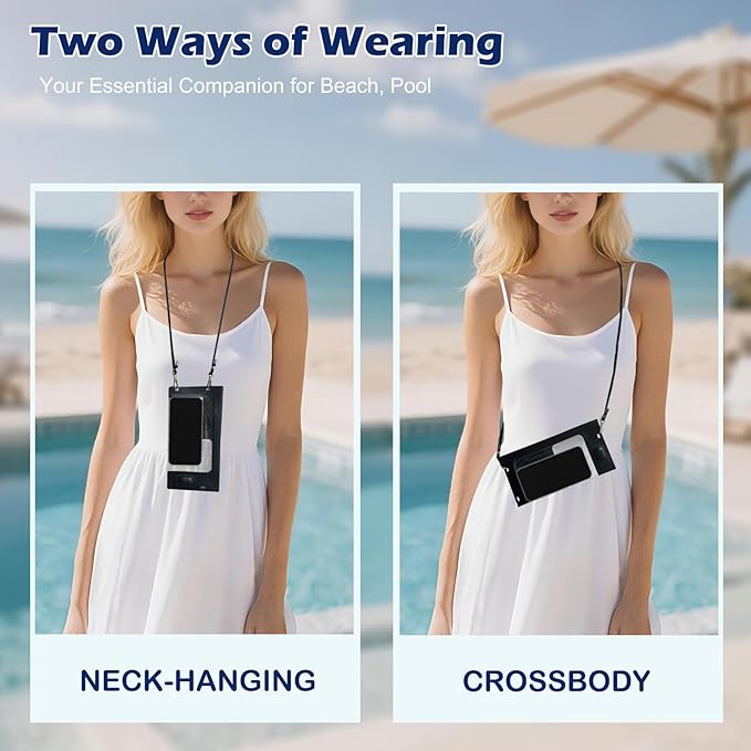 2pack Vacuum Cell Phone Waterproof Phone Pouch iPhone Casemate Waterproof Phone case with Lanyard Small Water Proof Pouch Water Phone Protector Water case Phone case IP68 Max 7” Black