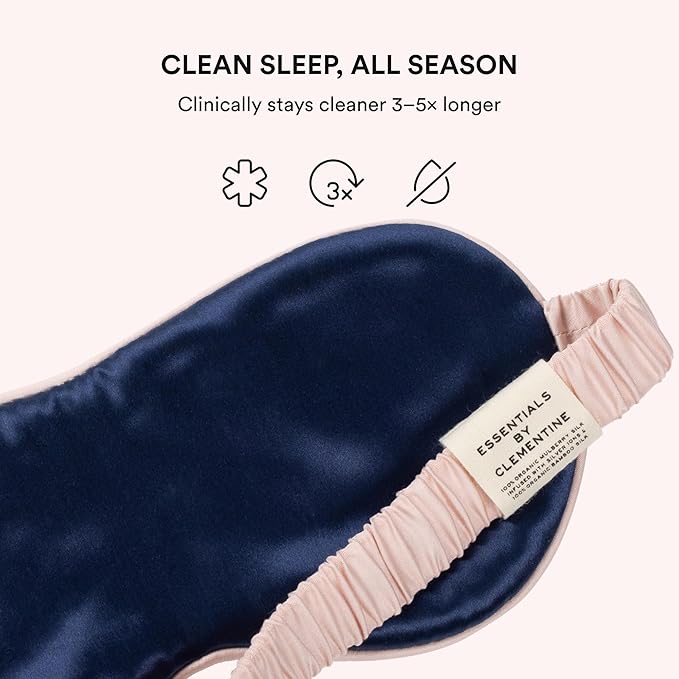 Clementine Sleepwear Essentials Organic Ballet Pink Sleep Mask | Oversized Contoured Eye Mask with Bamboo and Silver Ion Silk for Sensitive Skin and Restful Sleep
