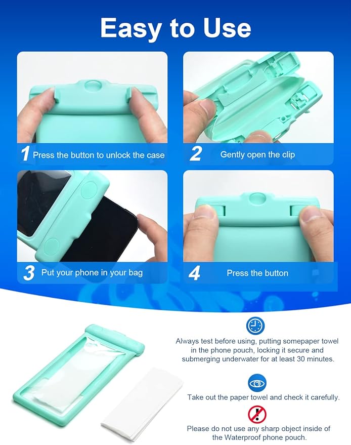 wellhouse Waterproof Phone Pouch, Waterproof Phone Case for iPhone 16 15 14 13 12 Pro Max XS Samsung, IPX8 3D Cellphone Dry Bag Beach Essentials (2 Pack -Earl Blue & Green 7.0", 7 inch)