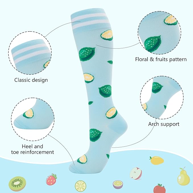 fenglaoda Compression Socks for Women Men Support Circulation 6 Pairs Socks For Nurse, Travel, Flight