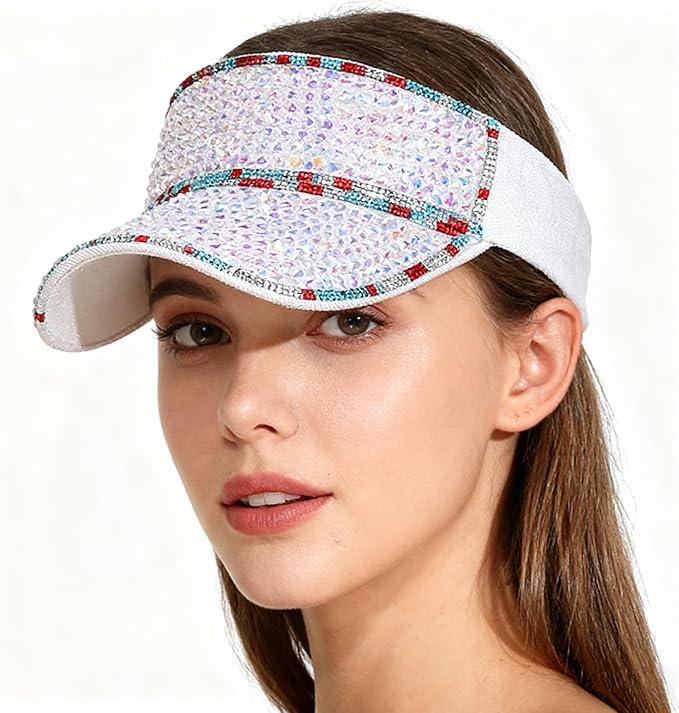 Bling Shiny Rhinestone Sports Sun Visor Hat for Women Summer Adjustable Breathable Beach Visor Caps Running Golf Sun Hat