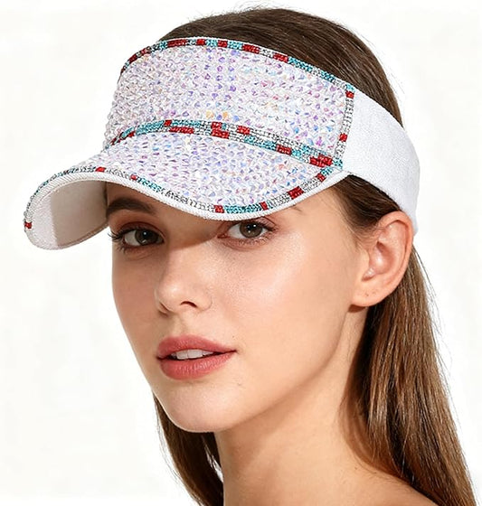 Bling Shiny Rhinestone Sports Sun Visor Hat for Women Summer Adjustable Breathable Beach Visor Caps Running Golf Sun Hat