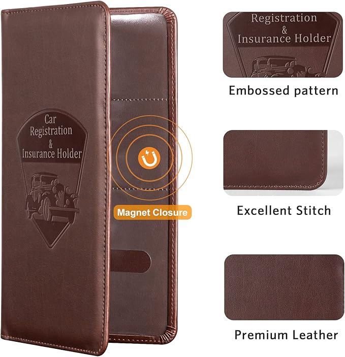 CoBak Premium Faux Leather Car Document Holder with Magnetic Closure and 6 Compartments