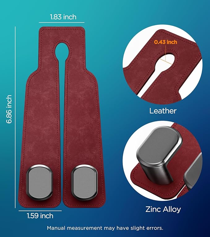 AMINOR 2 Pack Car Seats Hooks for Headrest, 2-in-1 Premium Leather Car Headrest Hanger with Metal Hooks, Car Seat Back Storage Hooks for Purses, Handbags, Phone (Wine)