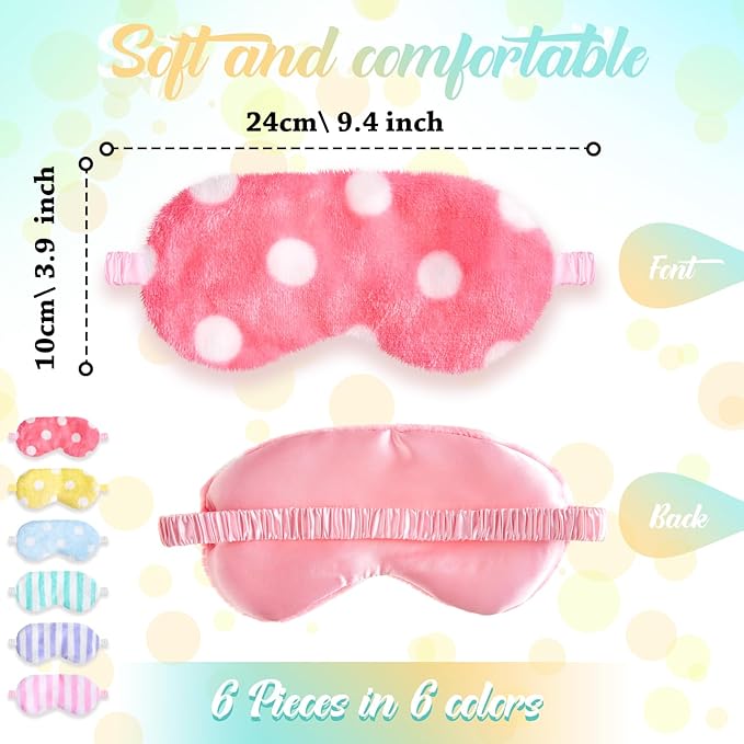 Cuffbow 6 Pcs Plush Sleep Eye Mask Silk Furry Eye Covers for Sleeping Cute Sleep Mask Fluffy Comfortable Sleeping Blindfold for Travel Sleepover Nap Party Supply Women(Lazy,Bright)