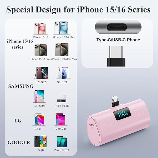 Mini Portable Charger for iPhone 17/16,Upgraded 5500mAh PD USB C Power Bank,Travel Essentials Pocket Phone Charger Battery Pack for iPhone 17/17 Pro Max/16/16 Pro/15 Series,Samsung Galaxy Android etc