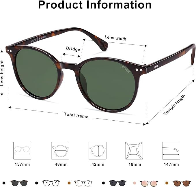 SOJOS Small Round Classic Polarized Sunglasses for Women Men Vintage Style UV400 Lens MAY SJ2113